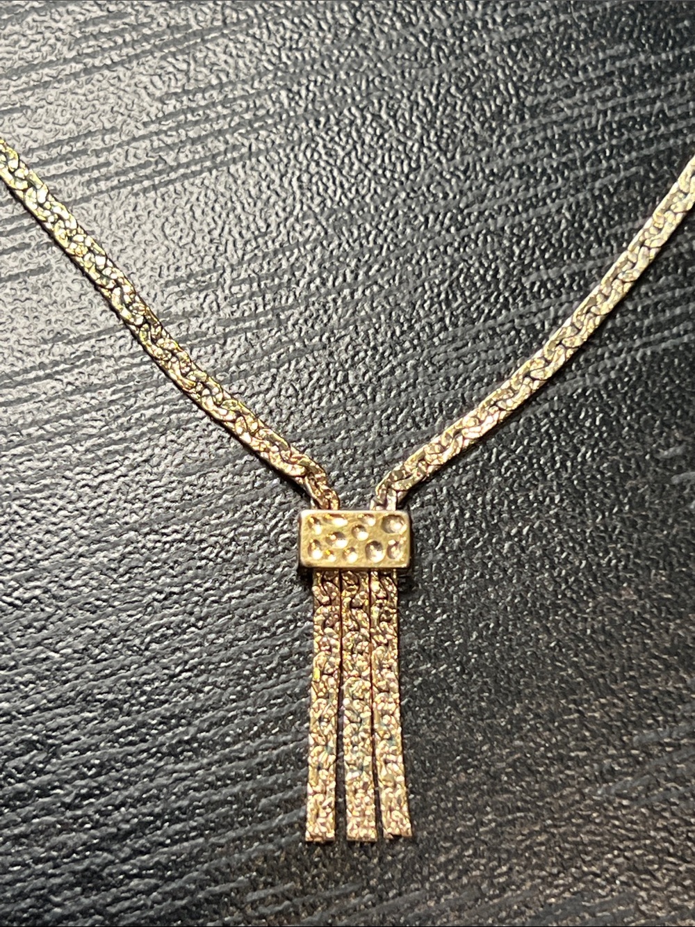 Vintage Textured Gold Tone Fringe Tassle Necklace